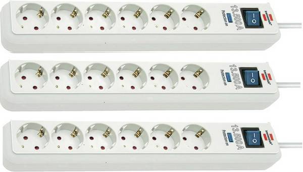 Brennenstuhl 1159720216-3 Overspanningsveilige stekkerdoos 6-voudig Wit Randaarde stekker 3 stuk(s)