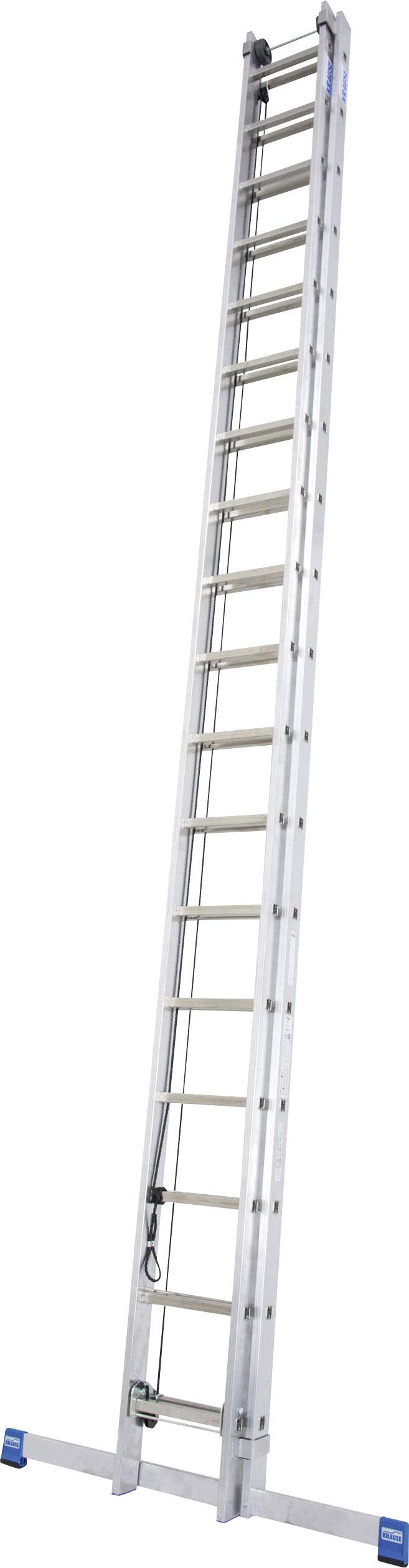 Aluminium ladder, volledig uitgeschoven, met 14 sporten. Geschikt voor werkzaamheden op grote hoogte.