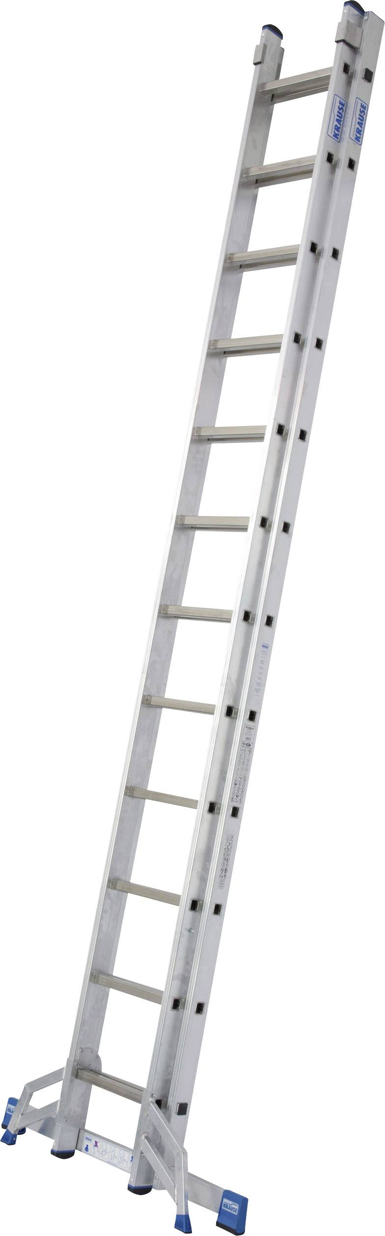 Aluminium ladder met twaalf sporten, uitschuifbaar, rechtop staand. Geschikt voor werkzaamheden op hoogte.