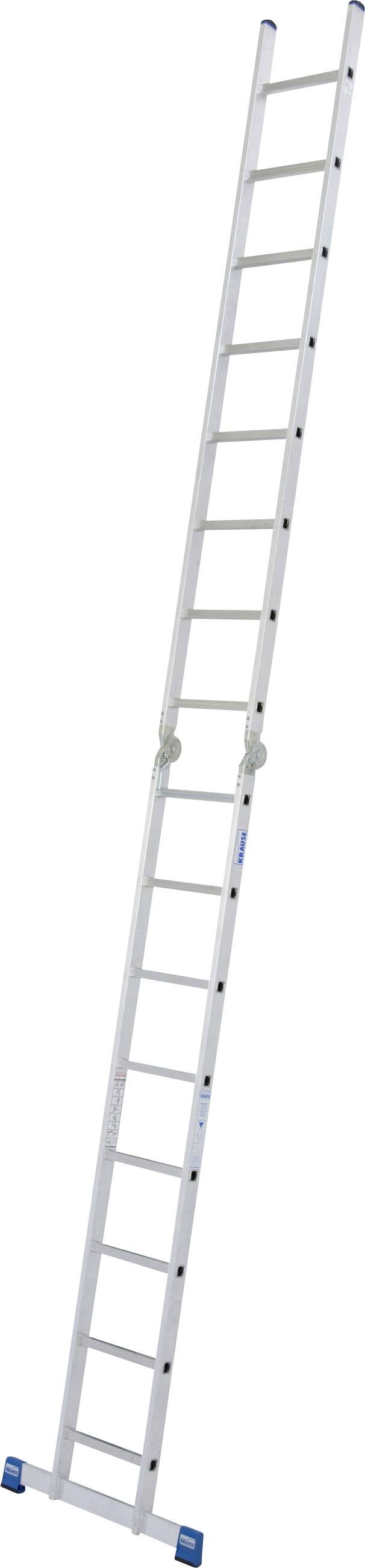 'Aluminium ladder met 15 sporten, licht hellend, staand op een blauwe kunststofvoet.'