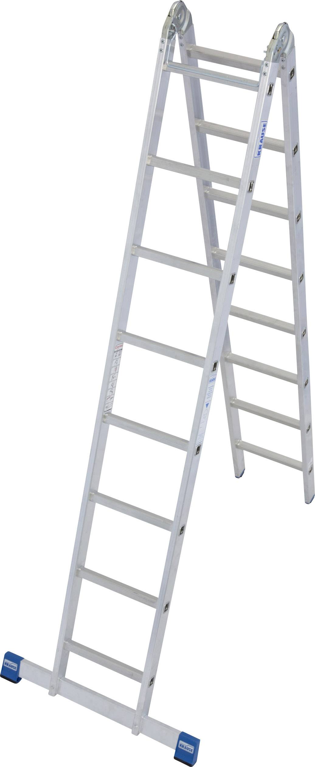 Een witte aluminium steekladder met blauwe steunvoeten, leunend tegen een oppervlak. Ideaal voor gebruik in huis of bij tuinwerkzaamheden.