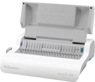 'Handmatige inbindmachine Fellowes Pulsar E 300 in wit, met grijze accenten. Geschikt voor het inbinden van documenten tot 300 pagina's.'