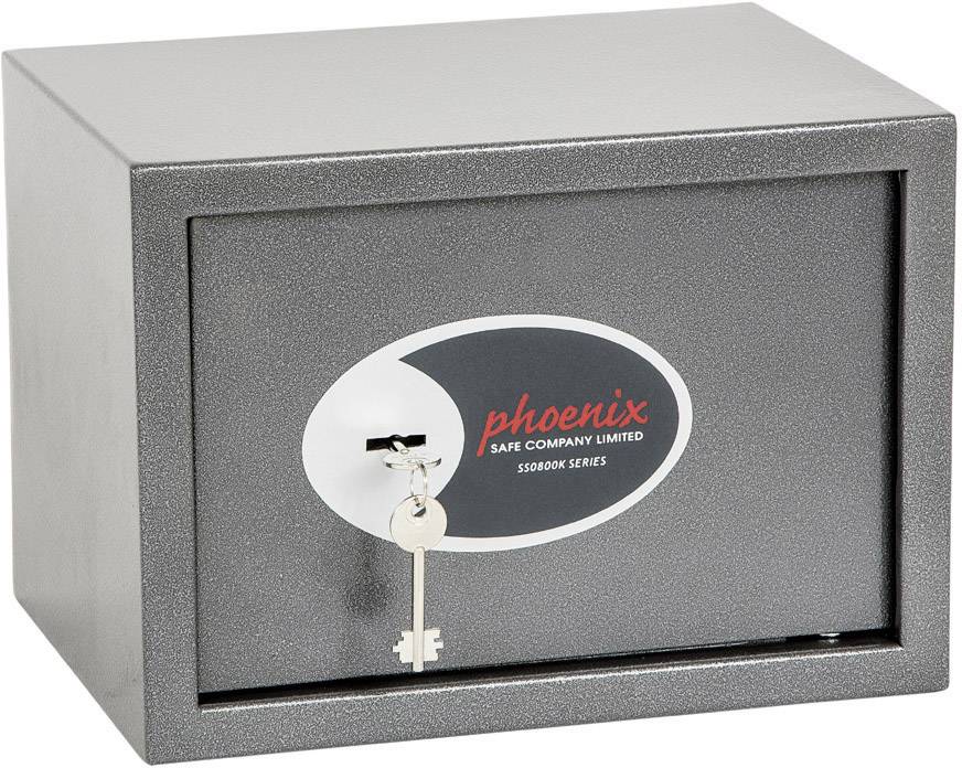 Een grijze kluis met een sleutel in het slot en een logo met de tekst 'phoenix'.