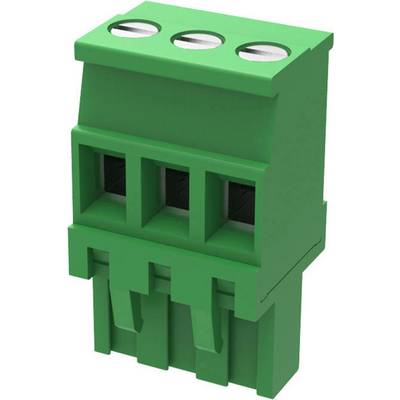 Groene driepolige stekkerverbinding voor elektrische aansluiting, drie bovenste openingen en drie voorste aansluitklemmen.