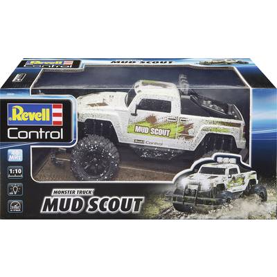 Speelgoed-monstertruck 'Mud Scout' van Revell Control, verpakt in een doos. De truck is modderig ontworpen, schaal 1:10.