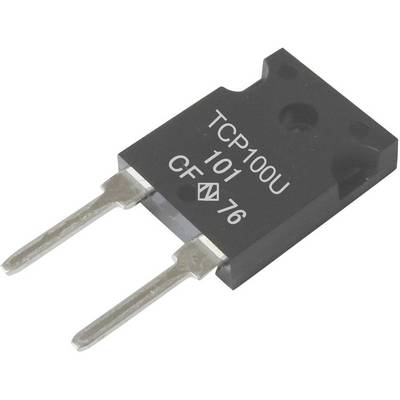 Een elektrisch onderdeel, herkenbaar aan twee metalen aansluitingen, met de opdruk 'TCP100U 101 CF 76' op het zwarte oppervlak.
