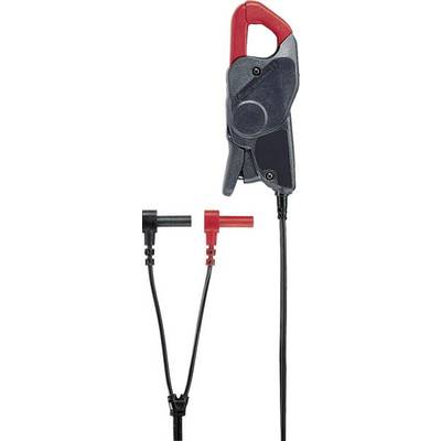 Een rood en zwart stroommetingsapparaat met klemmen. Gebruikt voor het meten van elektrische stromen in kabels.