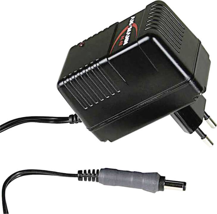 Zwart netsnoer met twee stekkerpennen en een kabel met aansluitstekker.