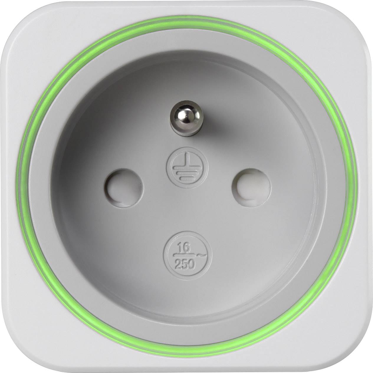 Witte stopcontact met groene LED-ring.