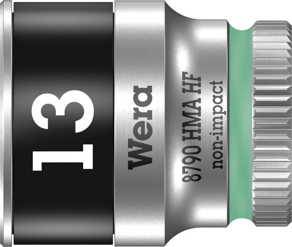 De Wera dopsleutel toont de maat '13' op een zwarte achtergrond, met de tekst '8790 HMA HF non-impact' in zilver.