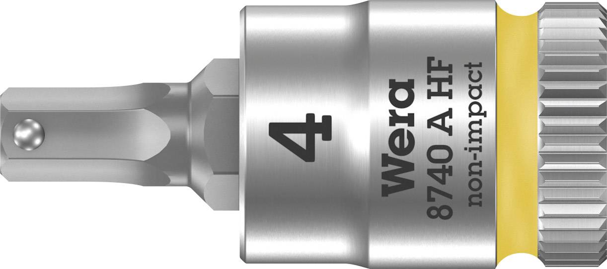 Magnetische bithouder van Wera, model 8740 A HF, nummer 4, van metaal met opschrift 'non-impact' op gele band.