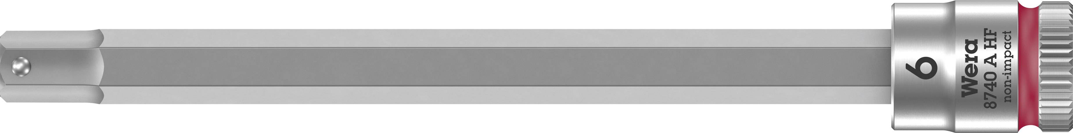 Zeskantdop van metaal met gepolijste afwerking en gegroefde greep, met de markering '6 mm TW-4ST CHROOM-VANADIUM'.