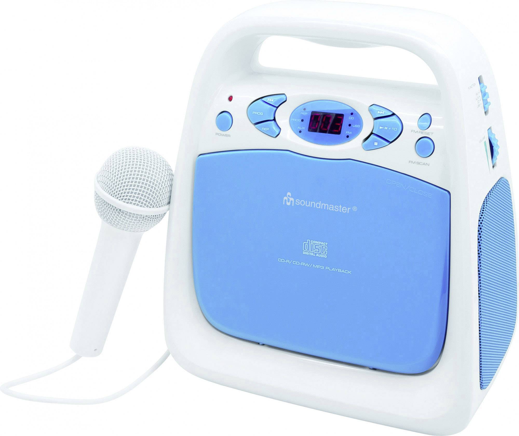soundmaster KCD Kinder AUX, CD, FM, USB Incl. karaoke-functie, Incl. microfoon Blauw | Conrad.be