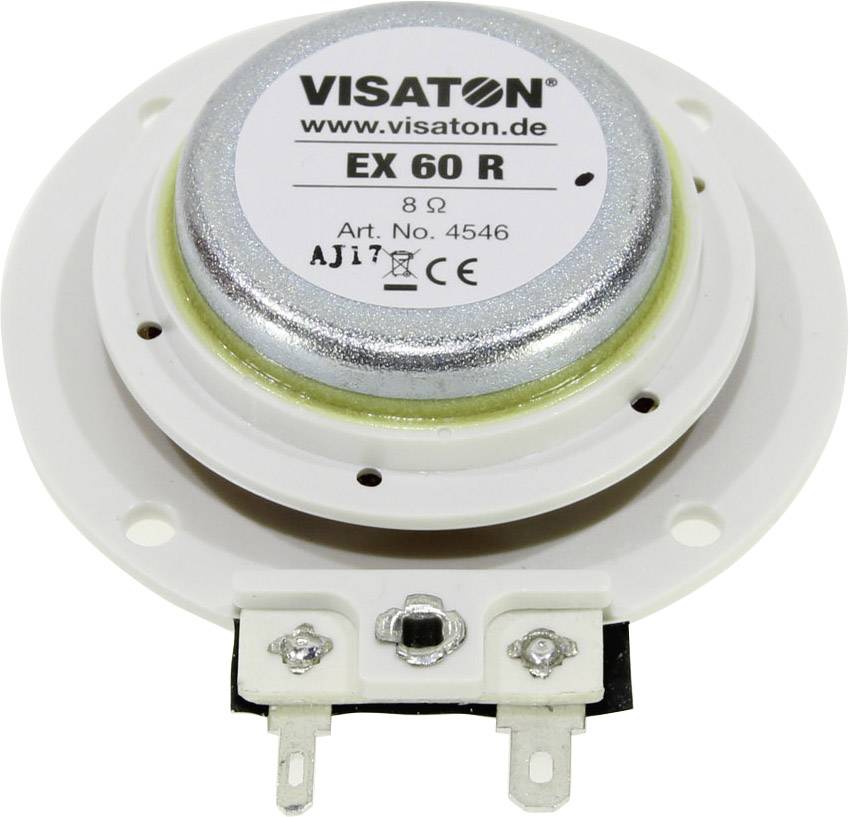 Luidsprekerchassis 'EX 60 R' van Visaton, 8 Ohm, Art.-nr. 4546, met metalen behuizing en elektrische aansluitingen onderaan.