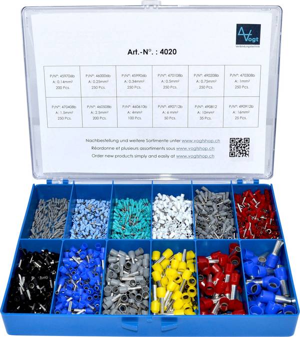 Vogt 4020 Assortiment adereindhulzen 0.14 mm² - 16 mm² Grijs, Lichtblauw, Turquoise, Wit, Rood, Zwart, Blauw, Geel 2110 stuk(s)