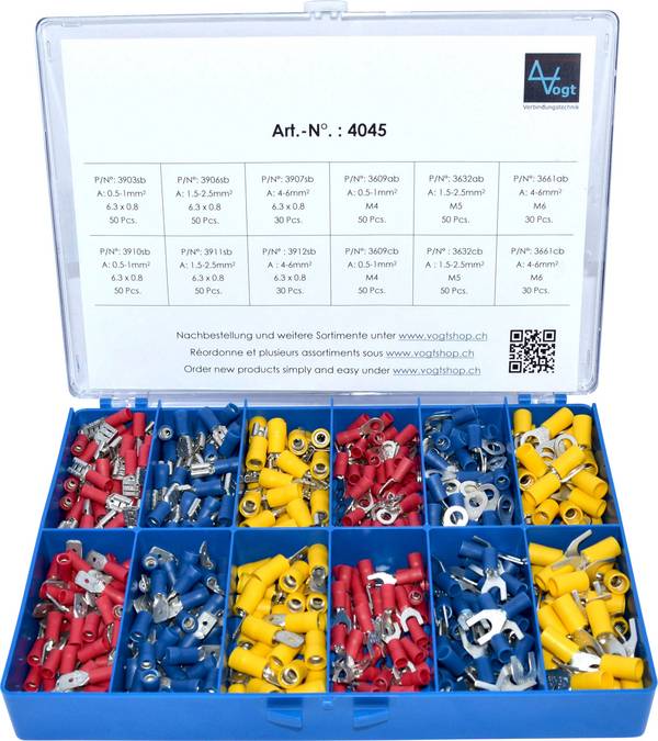 Vogt Verbindungstechnik 4045 Assortiment kabelschoenen 0.50 mm² - 6 mm² Rood, Blauw, Geel 520 stuk(s)