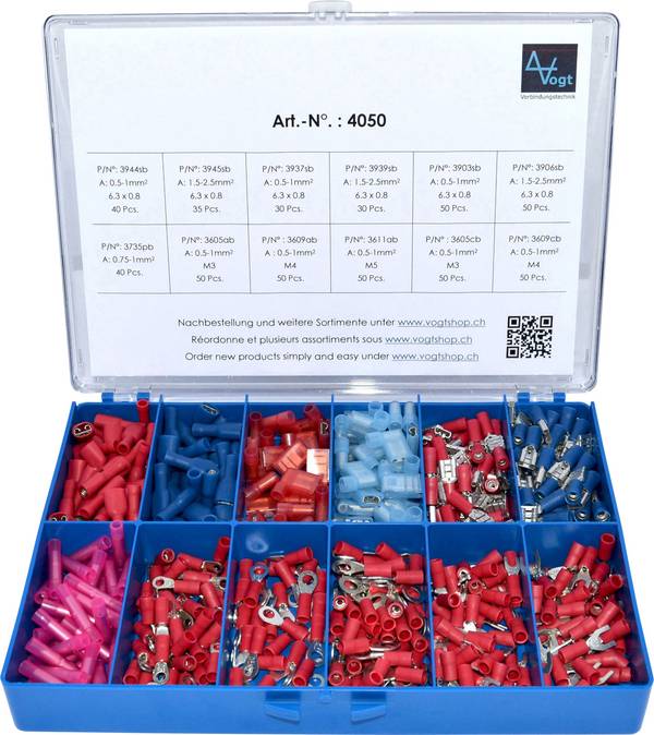 Vogt Verbindungstechnik 4050 Assortiment kabelschoenen 0.50 mm² - 2.50 mm² Rood, Blauw 525 stuk(s)