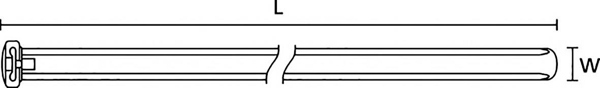 Technische tekening van een verwarmingselement met markeringen voor lengte (L) en breedte (B), zonder extra details of afmetingen.