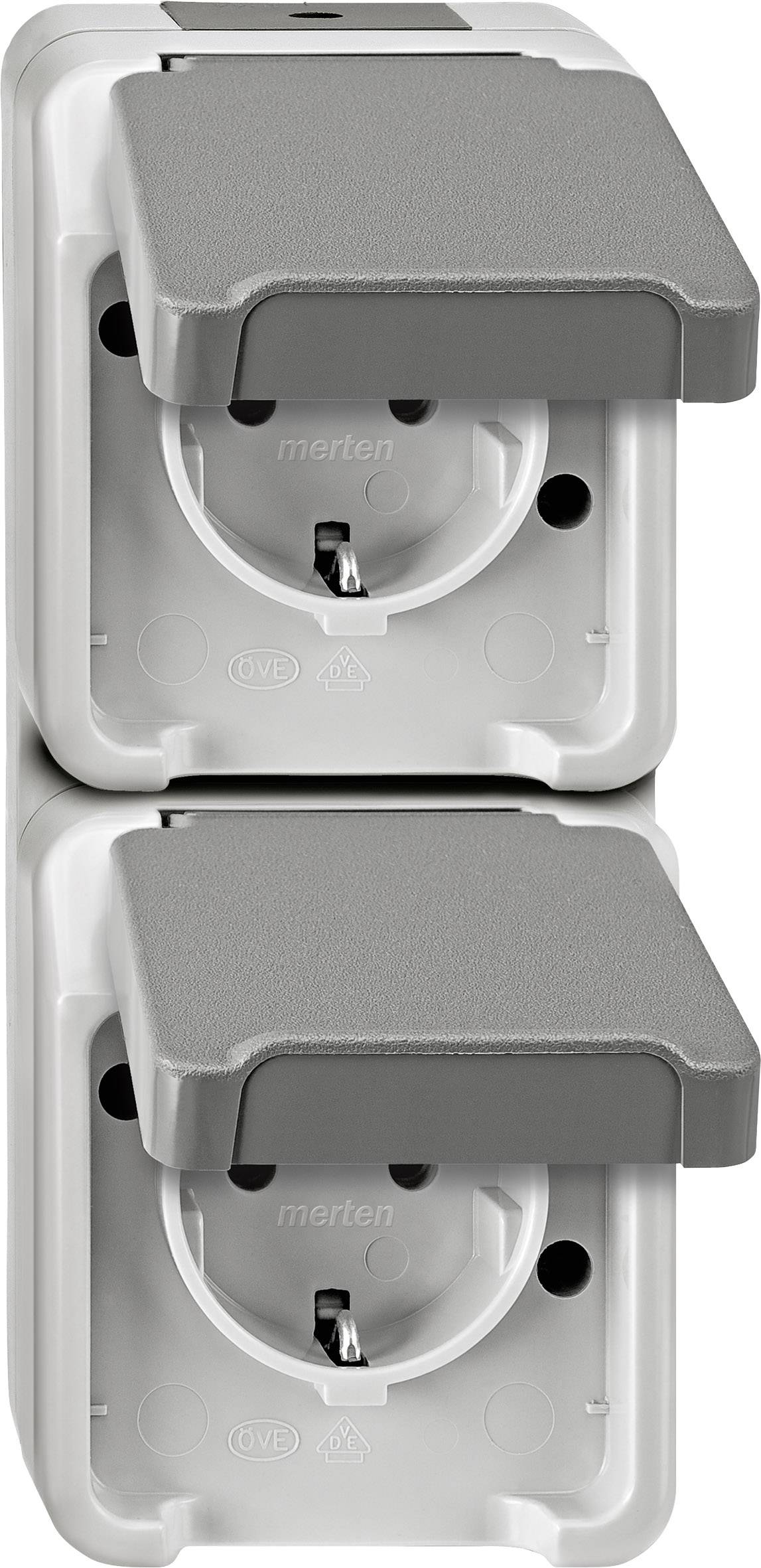Merten 4074950 AquaStar Compleet Wandcontactdoos met randaarde en klapdeksel spatwaterdicht Lichtgrijs 2-voudig 1 stuk(s)