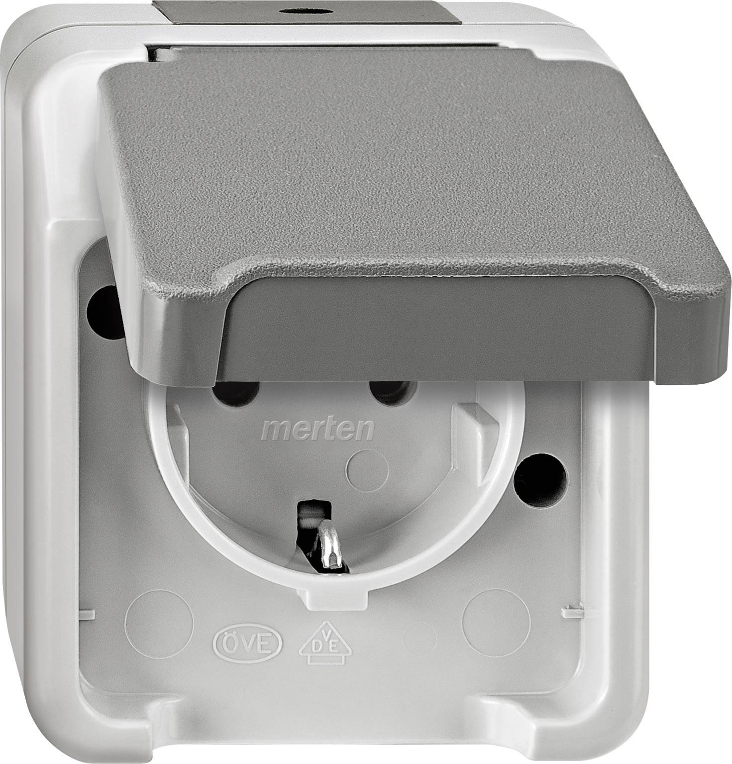 Merten 4074945 AquaStar Compleet Wandcontactdoos met randaarde en klapdeksel spatwaterdicht Lichtgrijs 1-voudig 1 stuk(s)