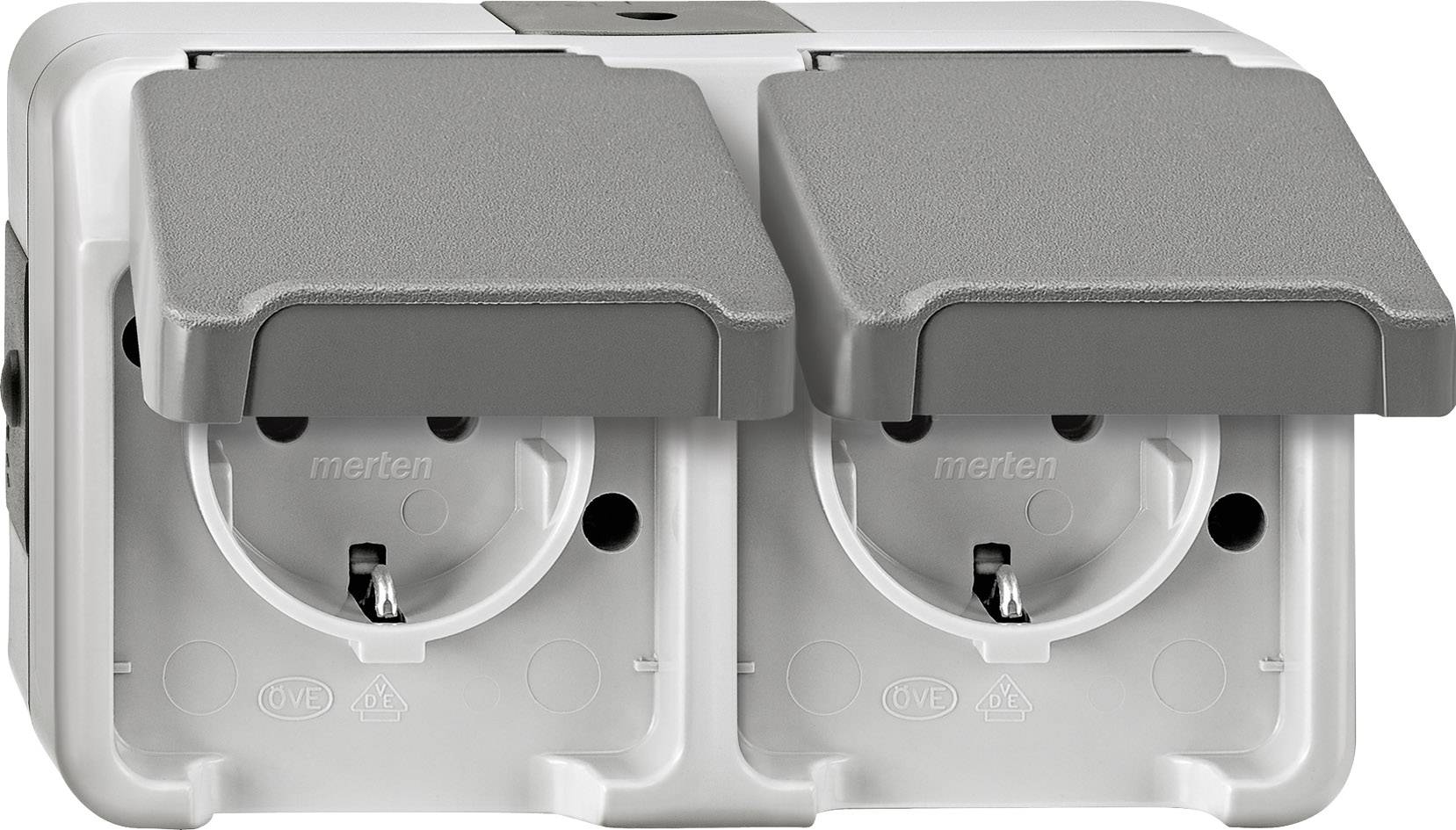 Schneider Electric 4074948 AquaStar Compleet Wandcontactdoos met randaarde en klapdeksel spatwaterdicht Lichtgrijs 2-vou-0