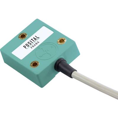 Een groene sensor met het opschrift 'Posital Fraba' en een kabelaansluiting, gebruikt voor het meten van hellingshoek of beweging.