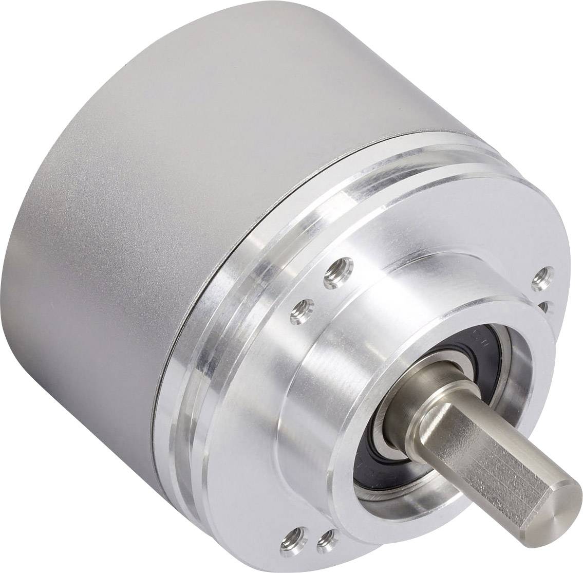 Een zilveren metalen tandwiel met een zichtbare as. Het zou deel kunnen uitmaken van een motor of machineonderdeel.