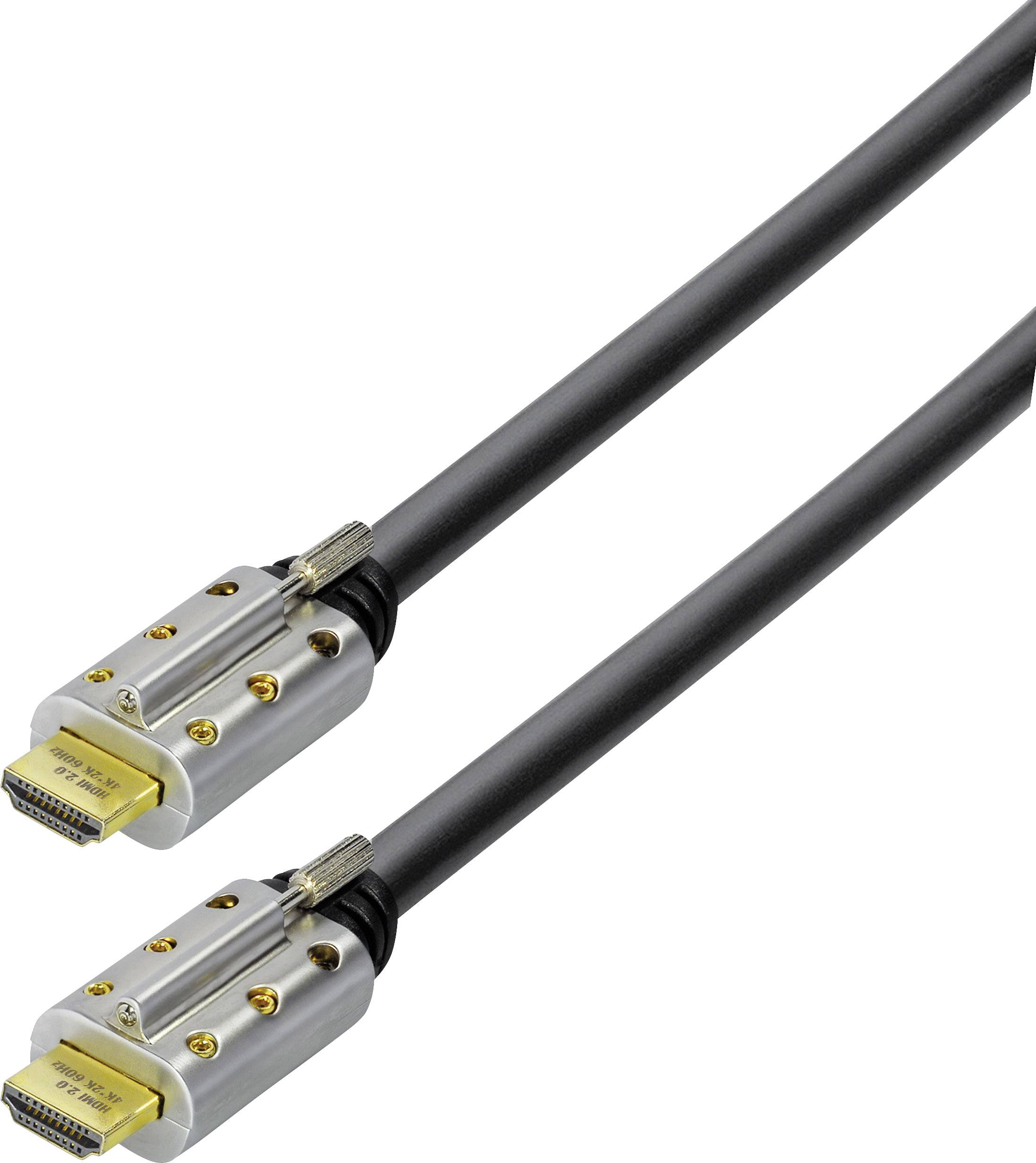 HDMI-kabel met metalen stekkers, zwarte mantel. Stekkers beschikken over gouden aansluitingen voor verbeterde signaaloverbrenging.