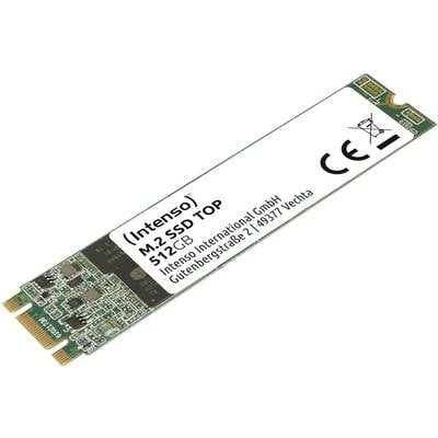Een Intenso M.2 SSD met 512 GB. Op de bovenkant bevinden zich markeringen voor capaciteit en fabrikantinformatie.