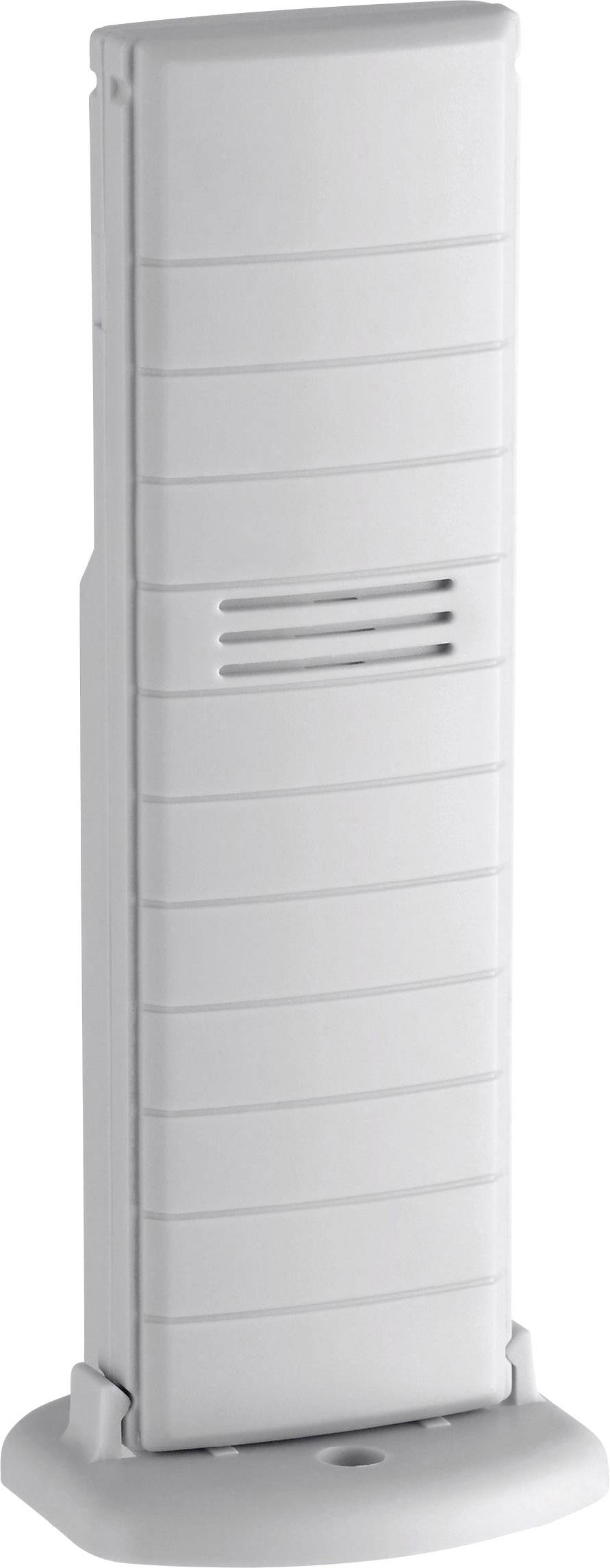 Een witte, rechthoekige luchtbevochtiger met smalle ventilatiesleuven, staand op een kleine voet.