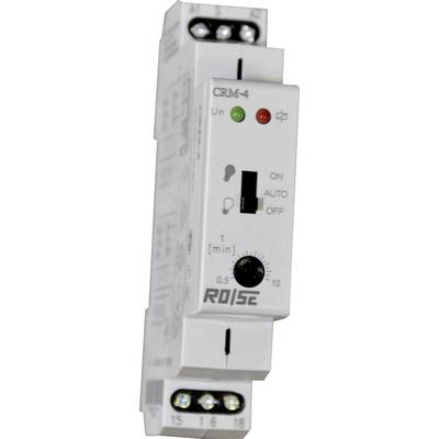 Een elektronische tijdschakelaar met schakelaars en LED-indicatoren, gekenmerkt als 'CRM-4'. Het wordt gebruikt voor het regelen van elektrische functies.