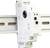 Een elektronisch beveiligingsrelais, model PR-1-52, gemonteerd op een DIN-rail. Het toont technische details en aansluitingen.