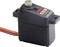 Een kleine zwarte servomotor met een metalen tandwiel bovenaan en drie gekleurde kabels aan de linkerkant. Opschrift: 'ANALOG REELY S-8246'.