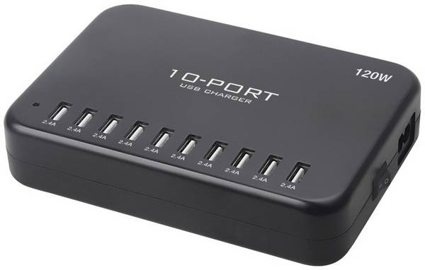 LVSUN 120W Smart 10-Port USB-laadstation 120 W 10x USB-A Zwart Binnen