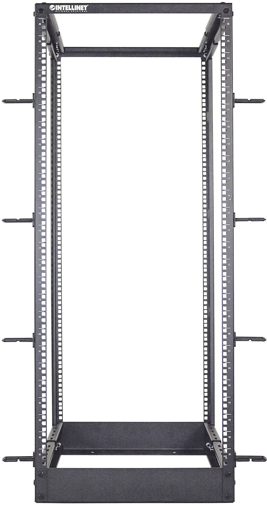 Een zwart, leeg serverrek van Intellinet met meerdere montage-opties en een robuust frame voor IT-apparatuur.