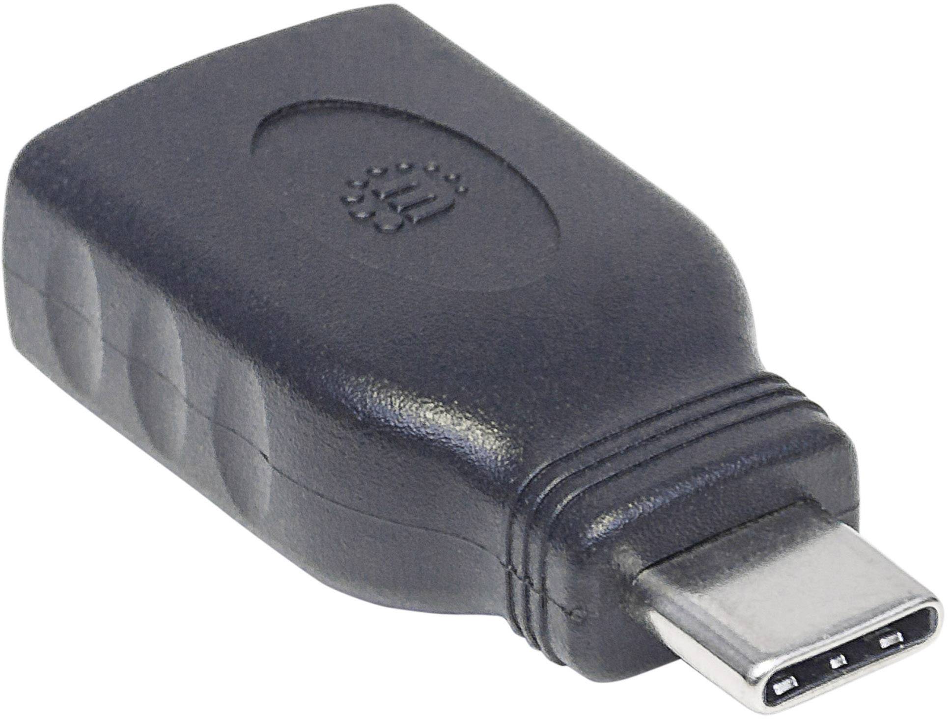 Een zwarte USB-C-adapter met een compact ontwerp en metalen stekker, geschikt voor apparaten met een USB-C-aansluiting.