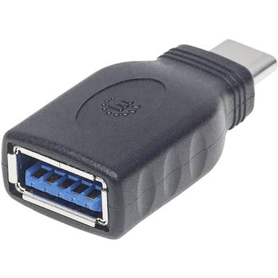Zwart-blauwe USB-adapter met USB-Type-A-aansluiting en USB-Type-C-stekker, voor het aansluiten van oudere apparaten op nieuwere aansluitingen.
