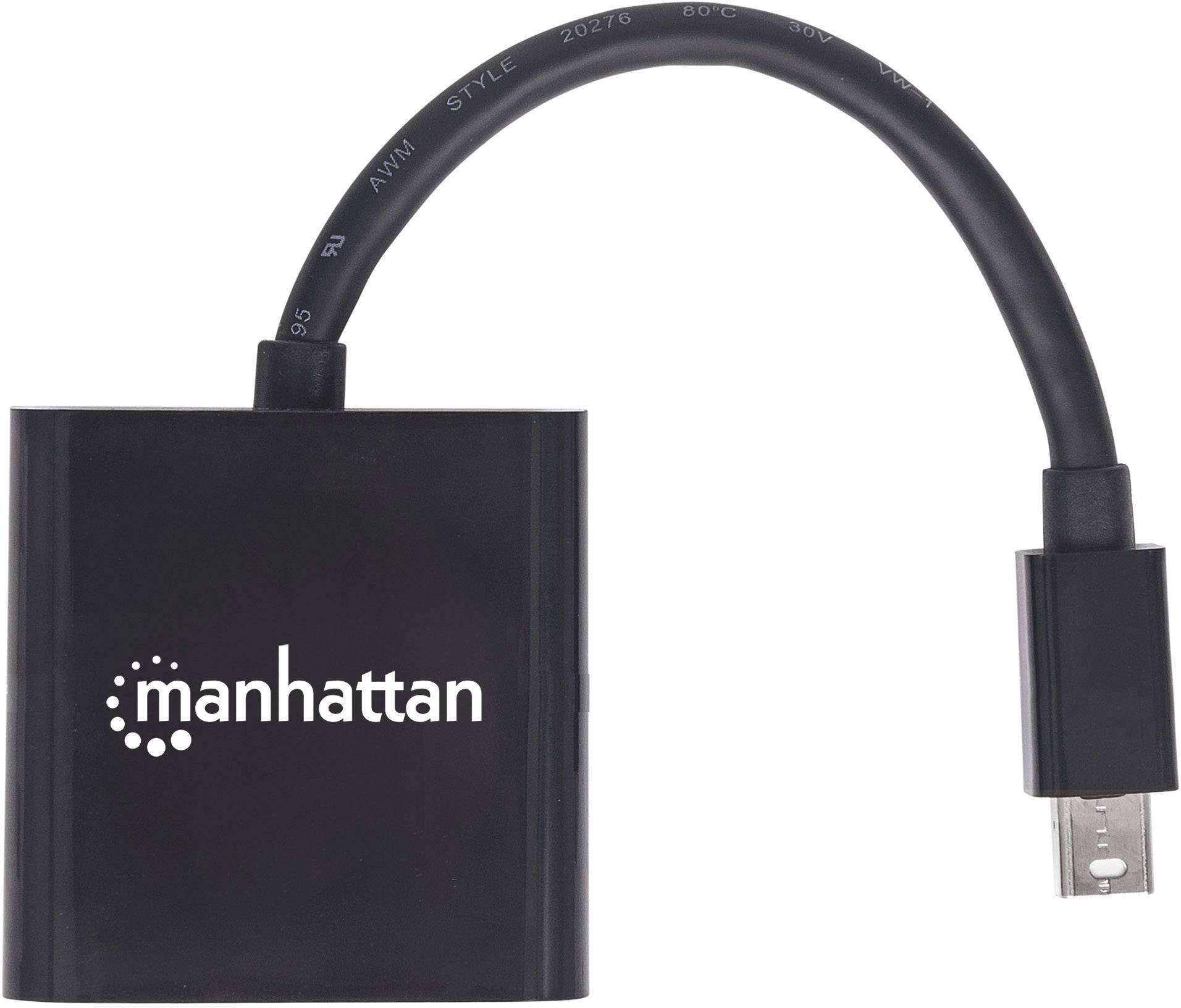 Zwarte HDMI-adapter van 'Manhattan' met kabel en HDMI-aansluiting.