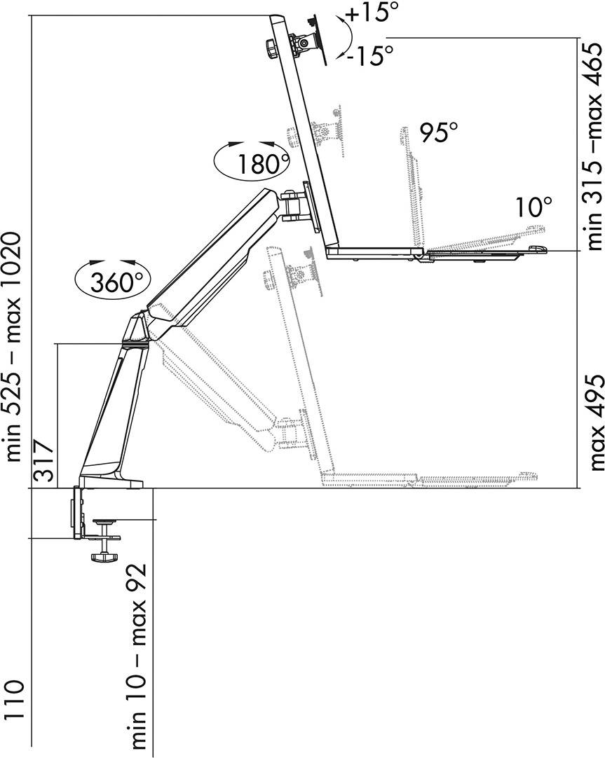 LogiLink BP0040 1-voudig Tafelbeugel voor monitor 33,0 cm (13") - 81,3 cm (32") Toetsenbordhouder, Draaibaar, In hoogte -3