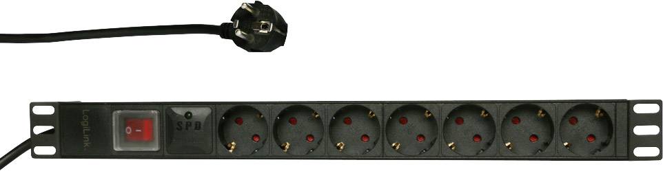 LogiLink PDU7C01 19 inch Stekkerdoos voor patchkast 1 HE Geaarde contactdoos Aluminium profiel, Met schakelaar, Vast inb