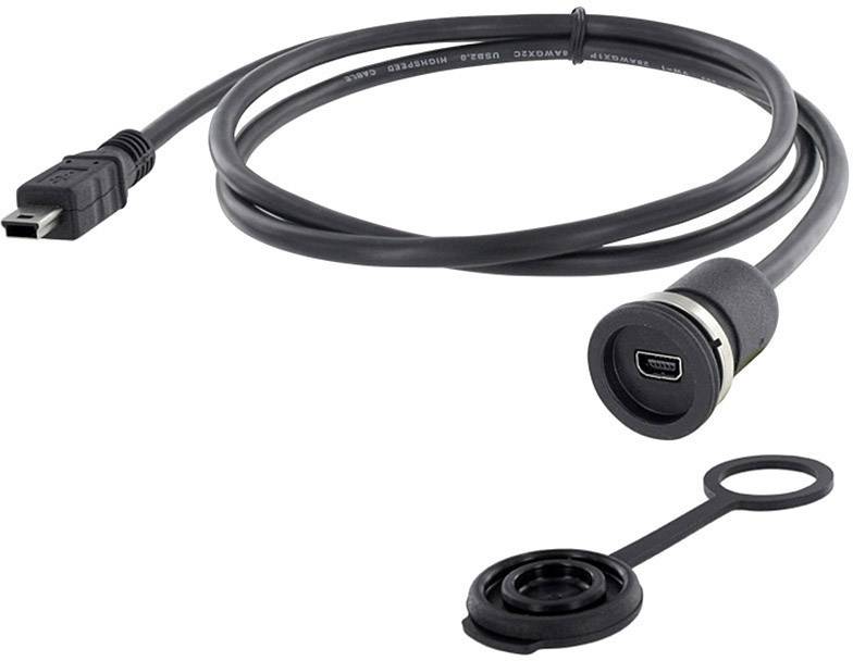 'Zwart USB-kabel met aansluiting en dop. Geschikt voor waterdichte USB-poorten.'