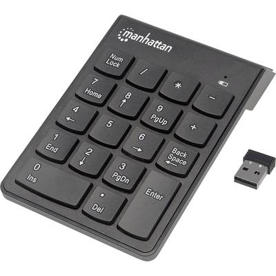 Manhattan numeriek toetsenbord, draadloos (2,4 GHz), USB-A micro-ontvanger, 18 toetsen van normaal formaat, zwart, membr-0