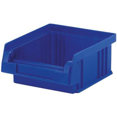 Blauwe kunststof container voor opslag of organisatie van kleine voorwerpen.