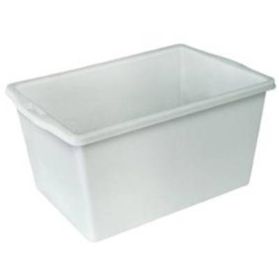 Een rechthoekige, witte plastic container met uitstaande zijden.
