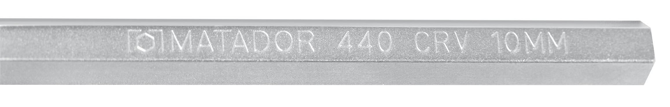 Zeskantprofiel-verlenging met de gravure 'MATADOR 440 CRV 10MM', gemaakt van glanzend metaal, dient ter verlenging van gereedschap.