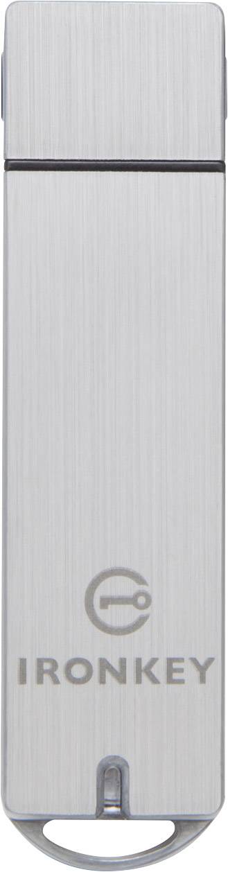 Ironkey metalen USB-stick met een sleutelsymbool en de merknaam.