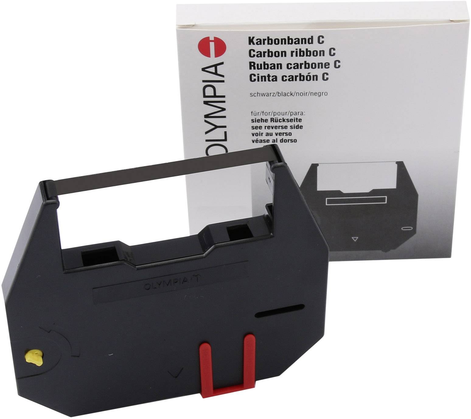 Zwart lint-module en verpakking van het merk Olympia, geschikt voor verschillende schrijfmachines, modelaanduiding 'Carbonlint C'.