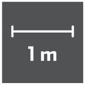 '1 m' naast een dubbele pijl die een lengte van één meter voorstelt.