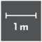 '1 m' naast een dubbele pijl die een lengte van één meter voorstelt.