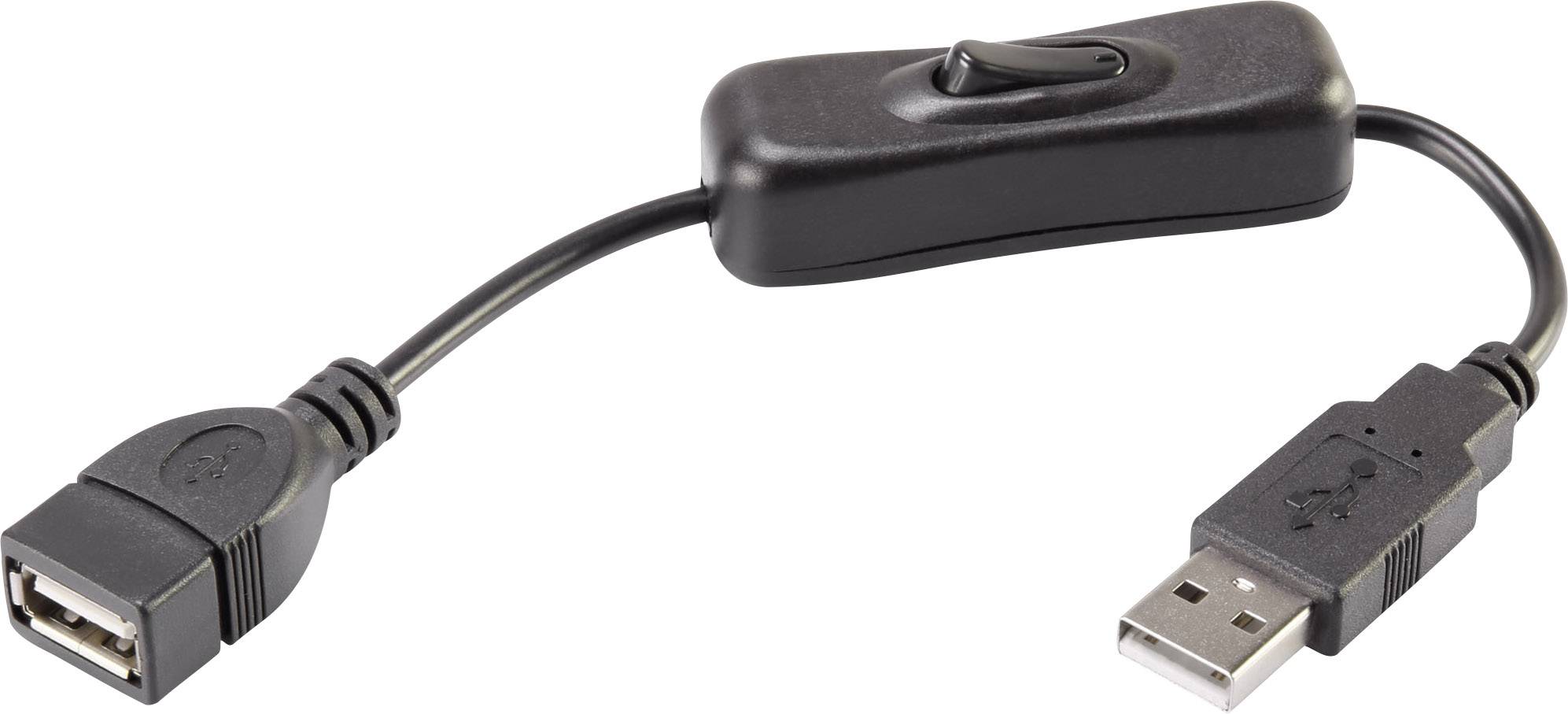 USB-verlengkabel met aan-/uitschakelaar, zwart design, maakt het eenvoudig om apparaten te verbinden of te ontkoppelen.